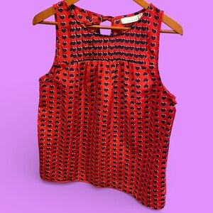 Cute flowy pleated collar hearts blouse sleeveless boho love festival classic